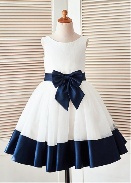 Marvelous Tulle & Satin Jewel Neckline Ball Gown Flower Girl Dresses
