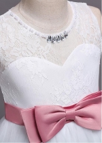 Marvelous Lace & Satin Jewel Neckline A-line Flower Girl Dress With Beadings