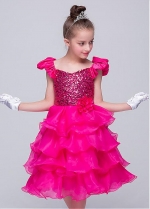 Fantastic Sequin Lace & Organza Scoop Neckline Ball Gown Flower Girl Dresses With Handmade Flowers