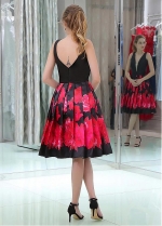 Graceful Satin V-neck Neckline Knee-length A-line Print Homecoming Dresses