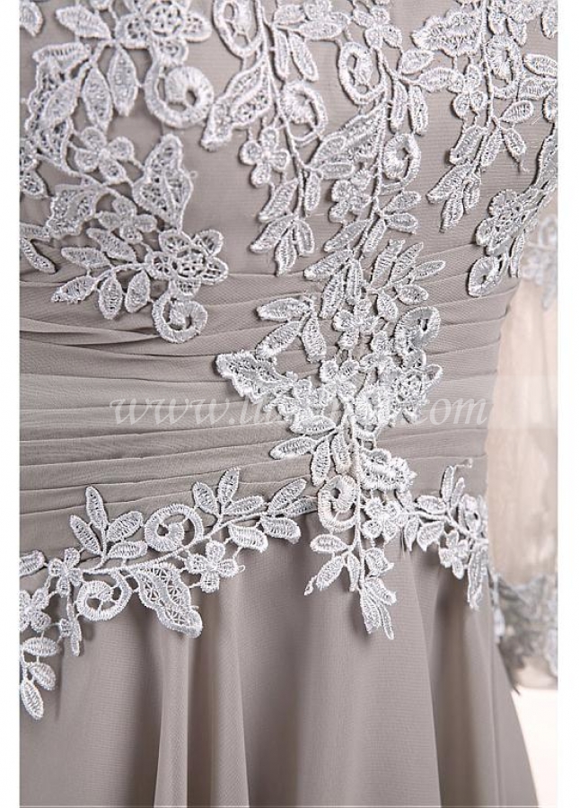 Gorgeous Tulle & Chiffon Scoop Neckline 3/4 Length Sleeves A-line Mother Of The Bride Dresses With Lace Appliques