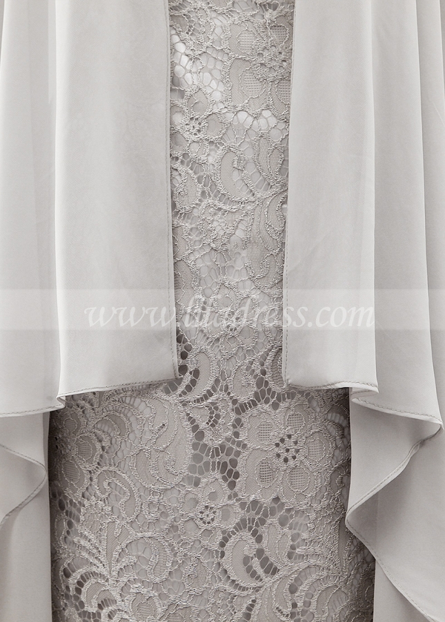 Elegant Lace & Chiffon Scoop Neckline Knee-length Sheath Mother Of The Bride Dress With Detachable Coat
