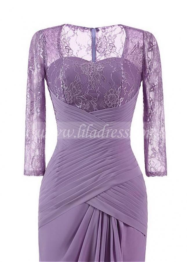 Marvelous Lace & Chiffon Sweetheart Neckline 3/4 Length Sleeves Sheath/Column Mother Of The Bride Dress