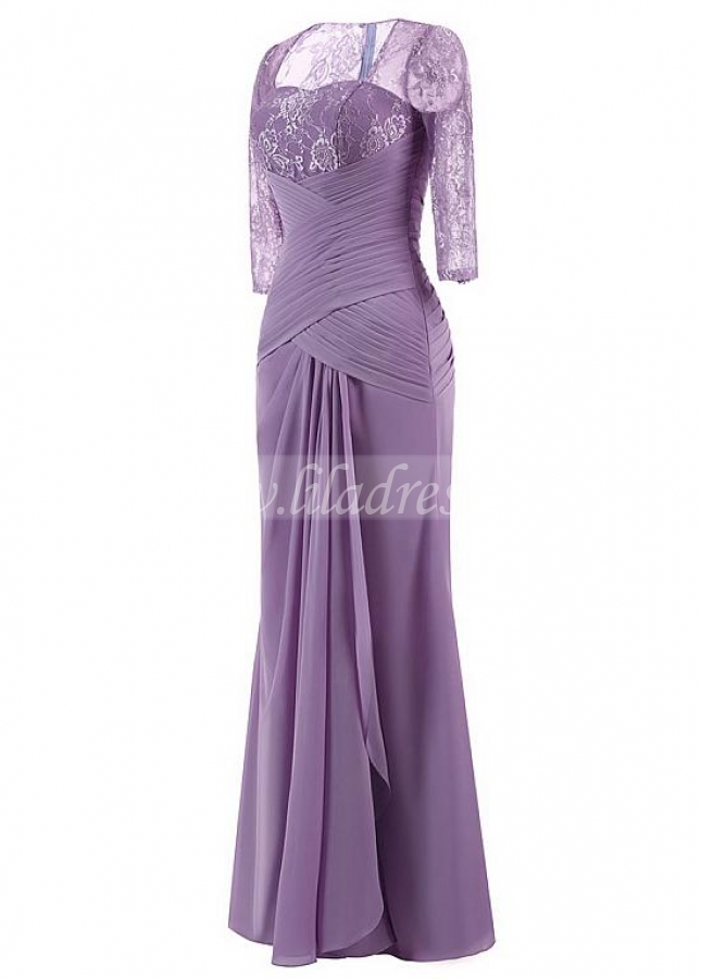 Marvelous Lace & Chiffon Sweetheart Neckline 3/4 Length Sleeves Sheath/Column Mother Of The Bride Dress