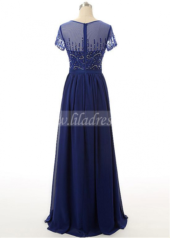 Gorgeous Tulle & Chiffon Jewel Neckline A-line Mother Of The Bride Dresses With Beadings
