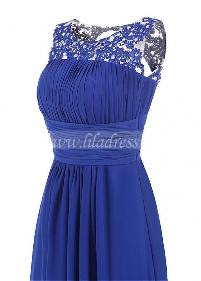 Attractive Tulle & Chiffon Scoop Neckline Cut-out A-line Mother Of The Bride Dresses With Lace Appliques & Beadings