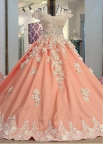 Junoesque Tulle & Satin Off-the-shoulder Neckline Ball Gown Prom Dresses With 3D Flowers