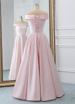 Delicate Satin Off-the-shoulder Neckline Floor-length A-line Prom Dresses