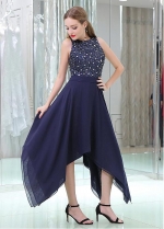 Famous Sequin Lace & Chiffon Jewel Neckline Hi-lo Length A-line Prom Dresses With Beadings