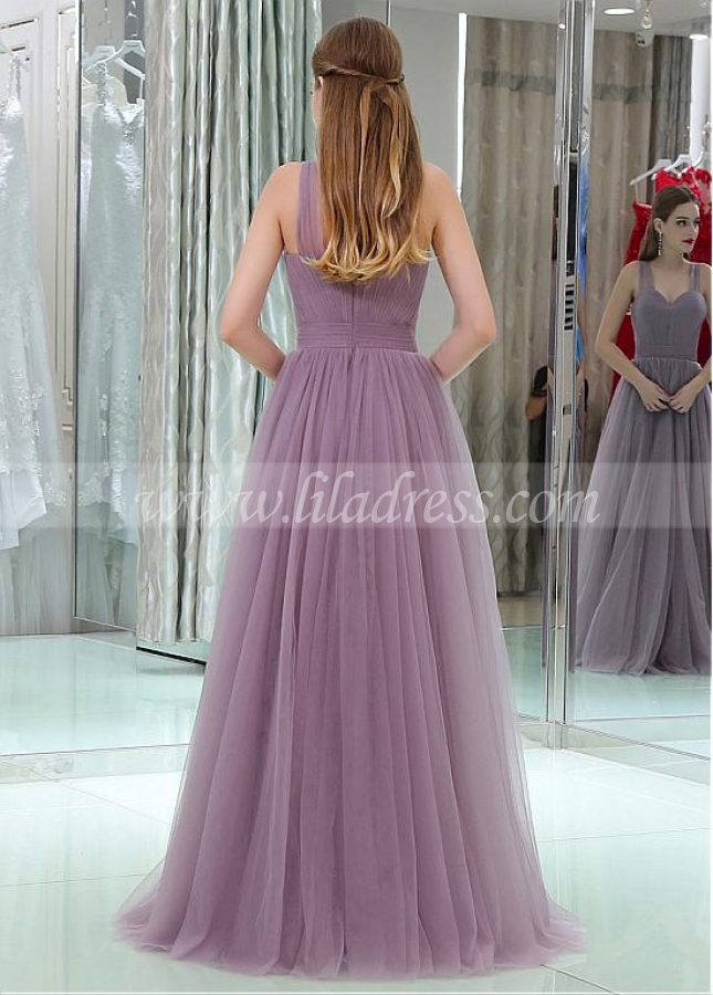 Fashionable Tulle Sweetheart Neckline Floor-length A-line Prom Dresses