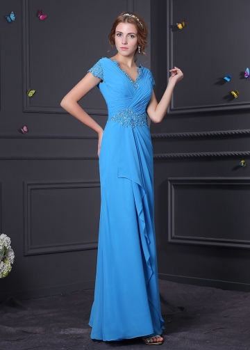 Alluring Chiffon & Stretch Satin V-Neck A-Line Prom Dresses