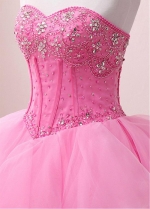 Modest Organza & Satin Sweetheart Neckline Floor-length Ball Gown Quinceanera Dresses With Beadings