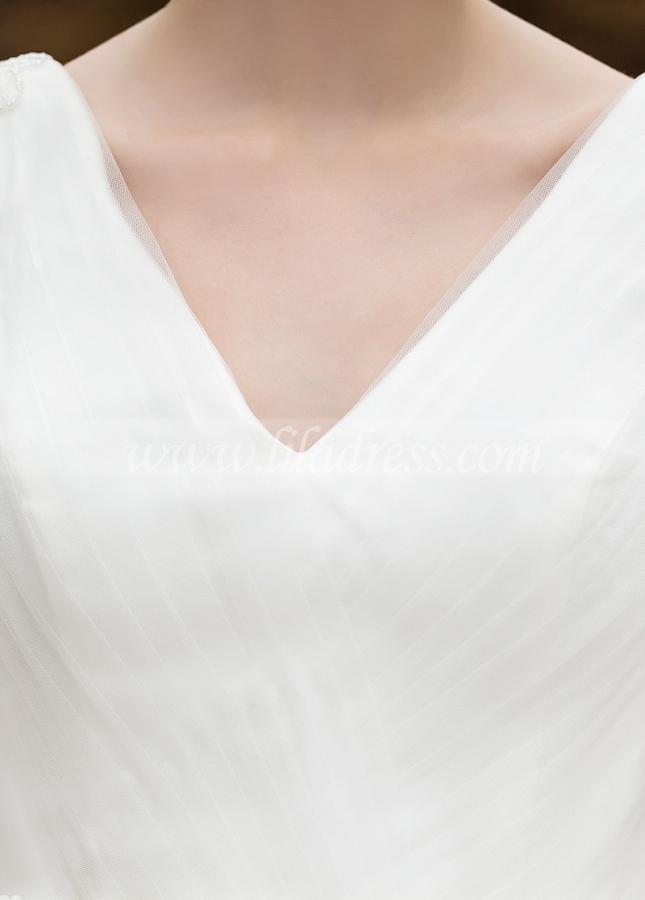 Glamorous Tulle V-neck Neckline A-line Wedding Dresses