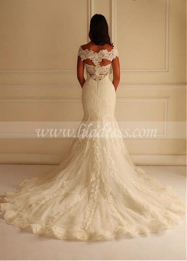 Stunning Lace Off-the-shoulder Neckline Mermaid Wedding Dress