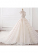Fabulous Tulle Jewel Neckline Ball Gown Wedding Dresses With Lace Appliques