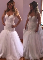 Brilliant Tulle Jewel Neckline 2 In 1 Wedding Dresses With Beaded Lace Appliques & Belt & Detachable Train