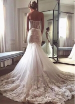Fantastic Tulle & Lace Sweetheart Neckline Mermaid Wedding Dress With Lace Appliques & Belt