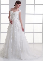 Attractive Tulle Sweetheart Neckline A-line Wedding Dress With Beaded Lace Appliques