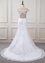 Romantic Tulle & Lace Off-the-shoulder Neckline Mermaid Wedding Dress With Beaded Lace Appliques