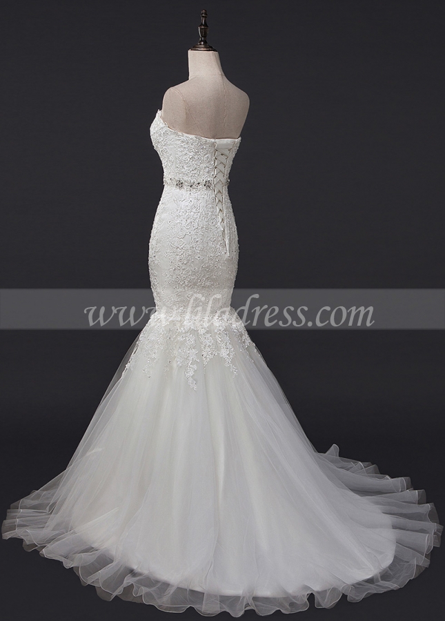 Glamorous Tulle & Organza Sweetheart Neckline Mermaid Wedding Dress With Lace Appliques & Beading