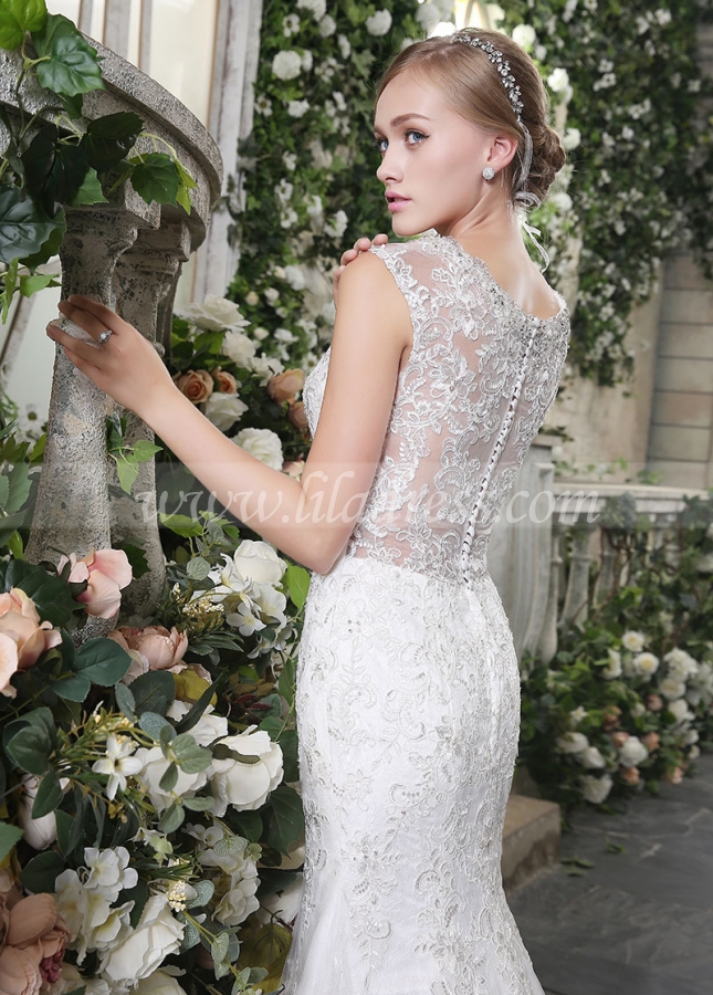 Gorgeous Tulle Bateau Neckline Mermaid Wedding Dresses With Lace Appliques