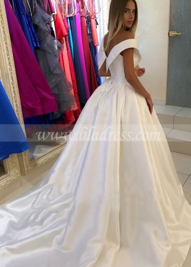 Cheap Deep V Neck Wedding Dresses Satin Ball Gown Online - Liladress.com