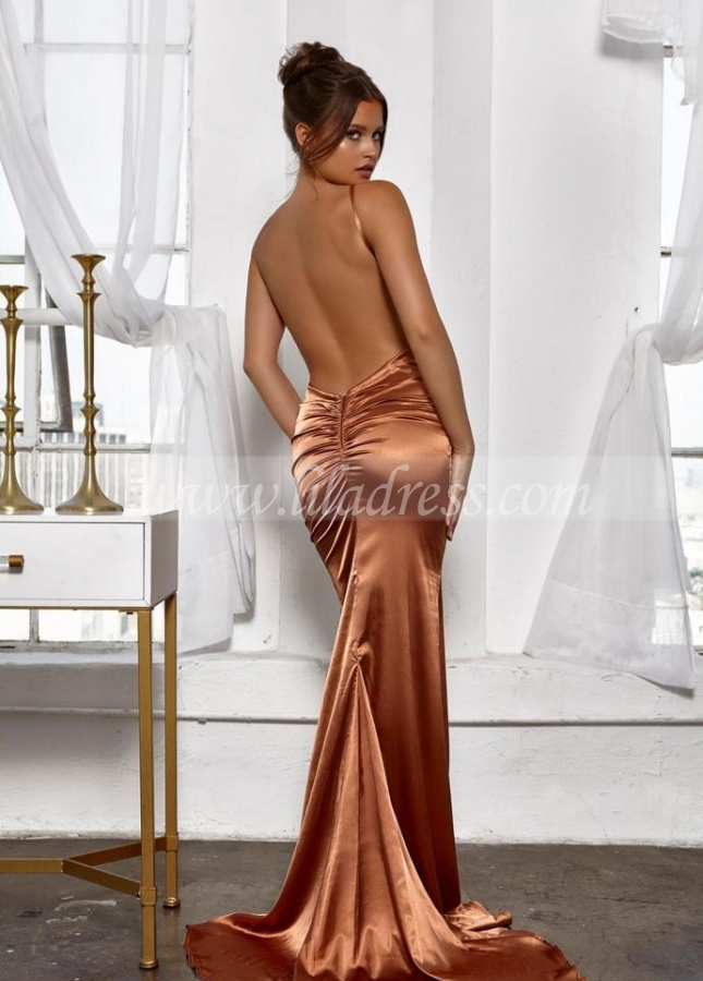 Deep V Neck Prom Gown with Sexy Low Back