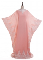 Fantastic Chiffon Jewel Neckline Sheath Kaftan Evening Dress With Lace Appliques & Beadings