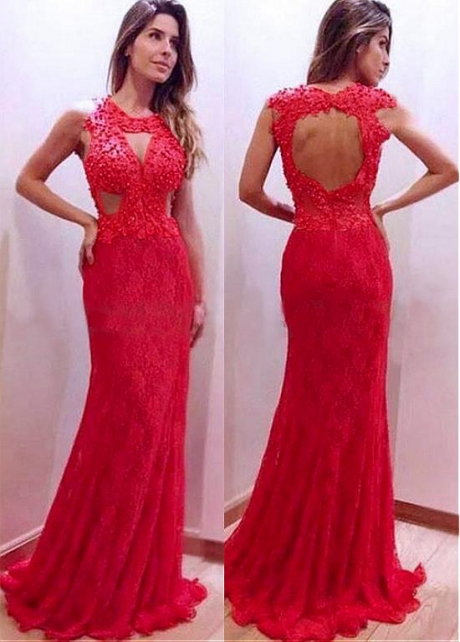Glamorous Lace Jewel Neckline Floor-length Mermaid Evening Dress With Beaded Lace Appliques