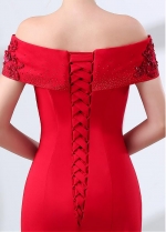 Red Spandex Off-the-shoulder Neckline Mermaid Evening / Prom Dress