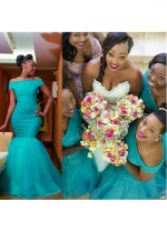 Beautiful Lace & Tulle Off-the-shoulder Neckline Mermaid Bridesmaid Dresses