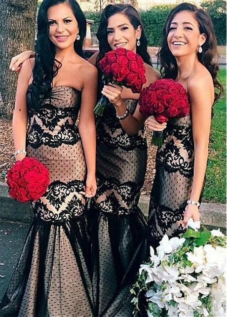 Glamorous Polka Dot Tulle & Satin Sweetheart Neckline Mermaid Bridesmaid Dresses With Lace Appliques