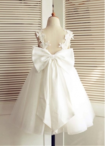 Cute Lace & Tulle & Satin Jewel Neckine A-line Flower Girl Dresses