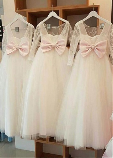 Fabulous Lace & Tulle Jewel Neckline A-line Flower Girl Dresses With Bowknot