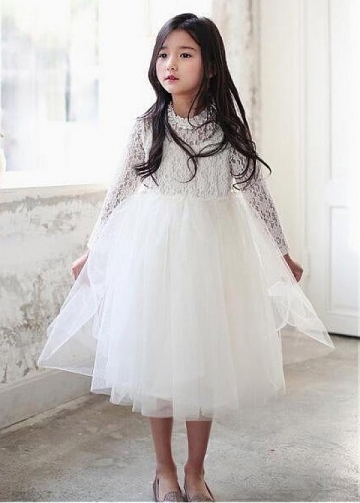 Attractive Lace & Tulle Jewel Neckline A-line Flower Girl Dresses