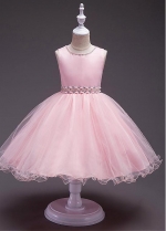 Fantastic Satin & Tulle Jewel Neckline A-line Flower Girl Dress With Beadings