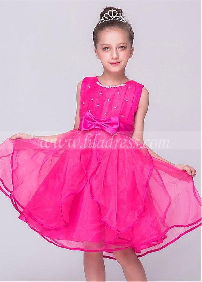 Lovely Organza & Satin Jewel Neckline A-line Flower Girl Dresses With Bowknot