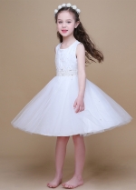 Marvelous Satin & Tulle Scoop Neckline A-Line Flower Girl Dresses With Beads