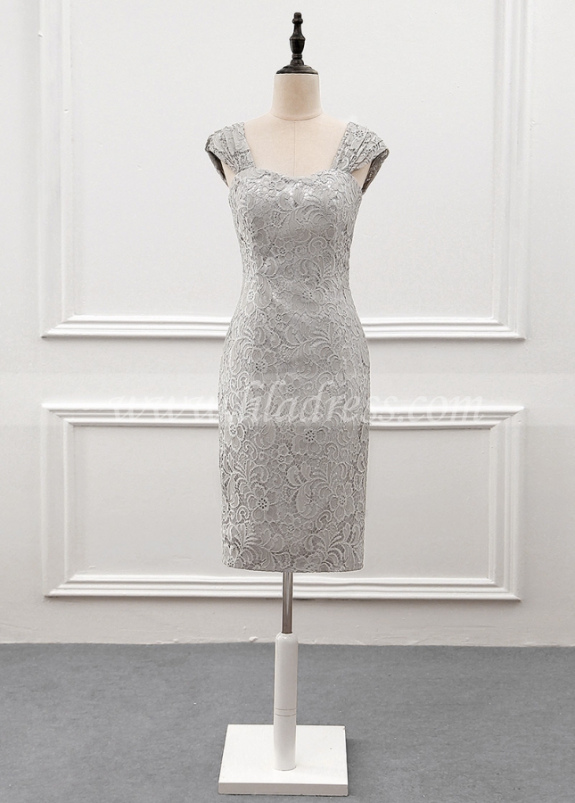 Elegant Lace & Chiffon Scoop Neckline Knee-length Sheath Mother Of The Bride Dress With Detachable Coat