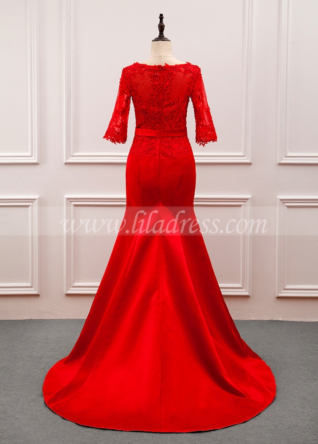 Exquisite Tulle & Satin Bateau Neckline Floor-length Mother Of The Bride Dress With Beaded Lace Appliques