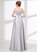 Fashionable Silver Satin Off-the-shoulder Neckline A-line Bridesmaid / Prom Dress