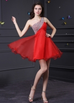 Charming Organza & Satin One Shoulder Neckline A-Line Homecoming Dresses