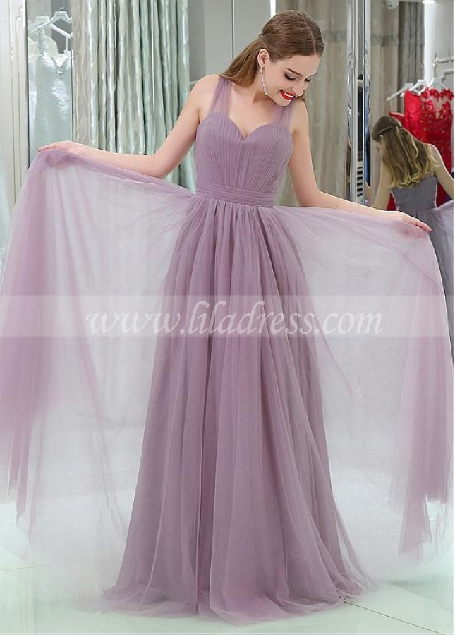 Fashionable Tulle Sweetheart Neckline Floor-length A-line Prom Dresses