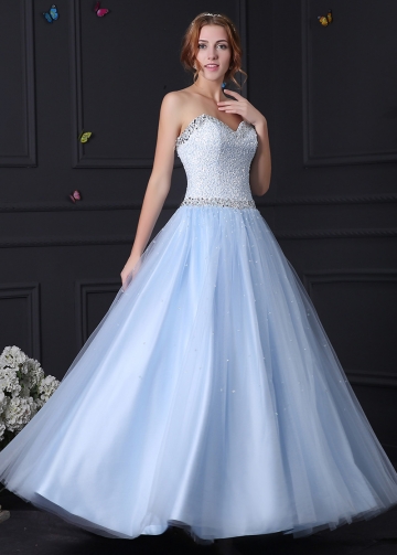 Gorgeous Tulle & Satin Sweetheart Neckline A-Line Prom Dresses
