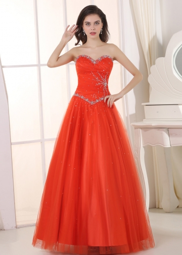 Amazing Tulle & Satin Sweetheart Neckline A-Line Prom Dresses