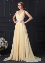 Elegant Chiffon & Stretch Satin V-Neck A-Line Prom Dresses