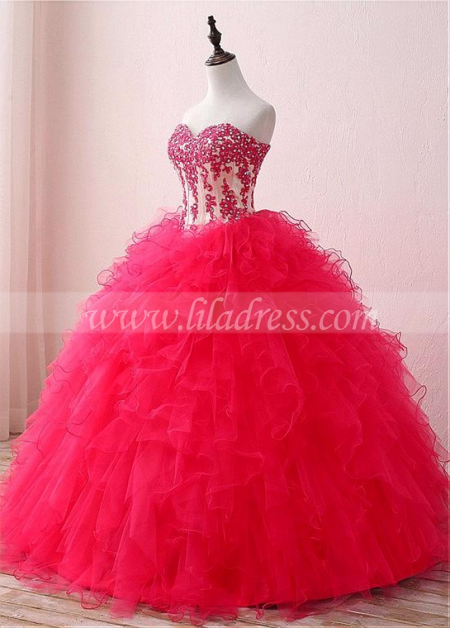 Dazzling Tulle & Satin Sweetheart Neckline Floor-length Ball Gown Quinceanera Dresses With Beaded Lace Appliques & Detachable Jacket