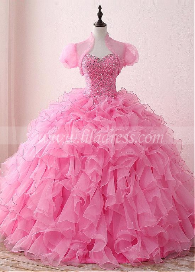 Stunning Organza & Satin Sweetheart Neckline Floor-length Ball Gown Quinceanera Dresses With Beadings & Detachable Jacket