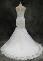 Romantic Tulle Jewel Neckline 2 In 1 Wedding Dresses With Lace Appliques & Bowknot & Detachable Skirt