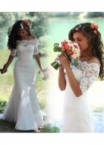 Elegant Lace Off-the-shoulder Neckline Mermaid Wedding Dresses With Detachable Jacket
